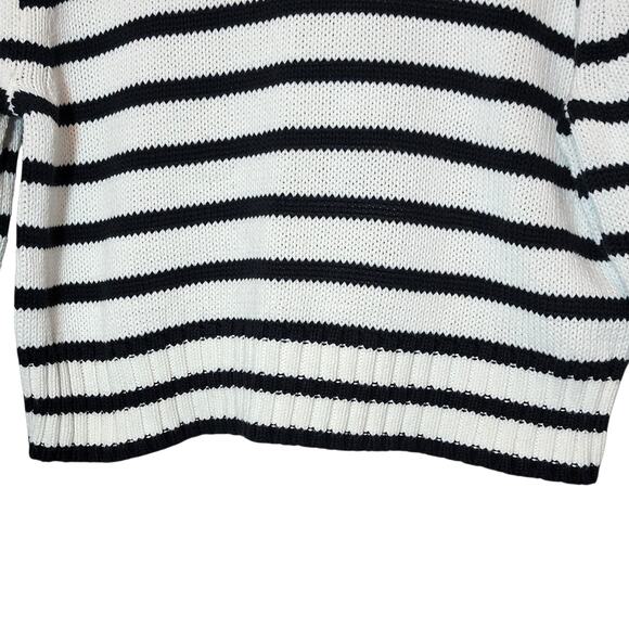 J. Crew Heritage Cotton Rollneck Stripe Sweater Black White M Casual Preppy - Picture 5 of 13